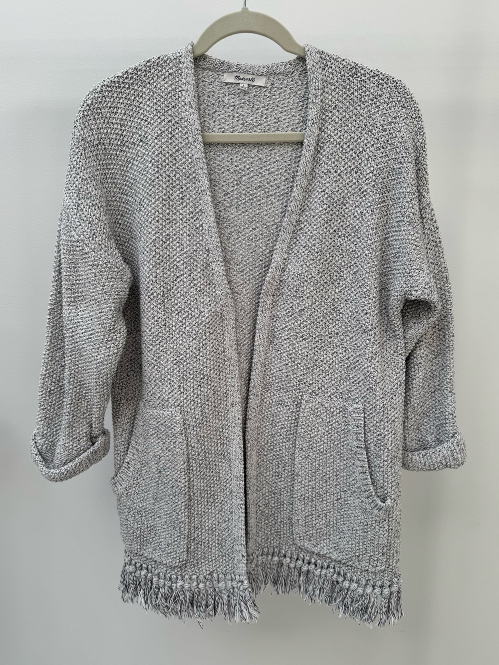 Madewell Gray Memento Fringe Open-Front Cardigan, Size S